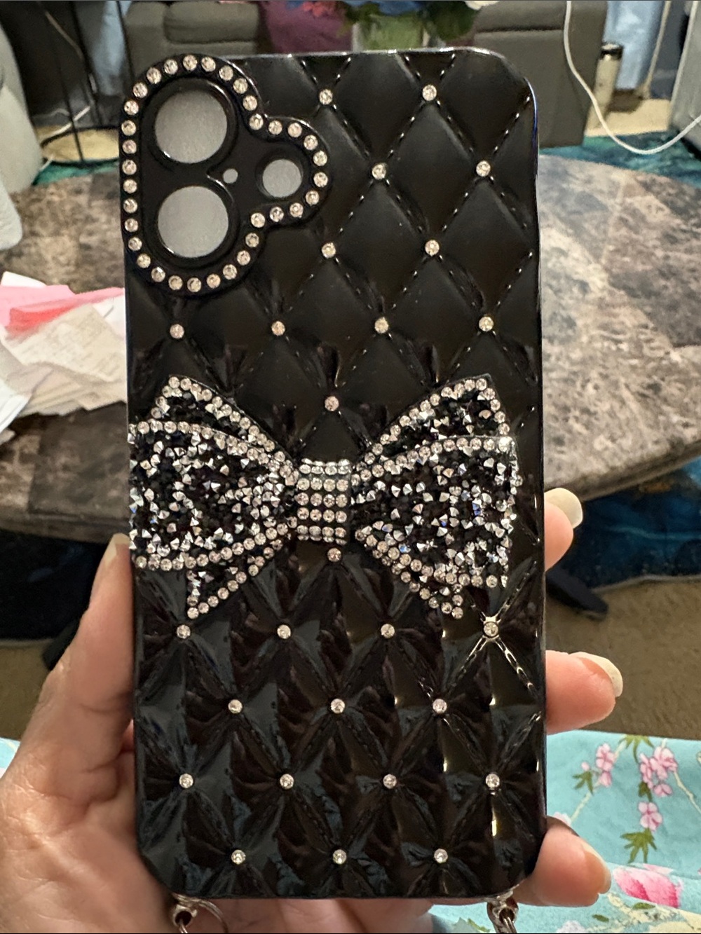 Black Rhinestone Bow Decorative Phone Case - Unbranded